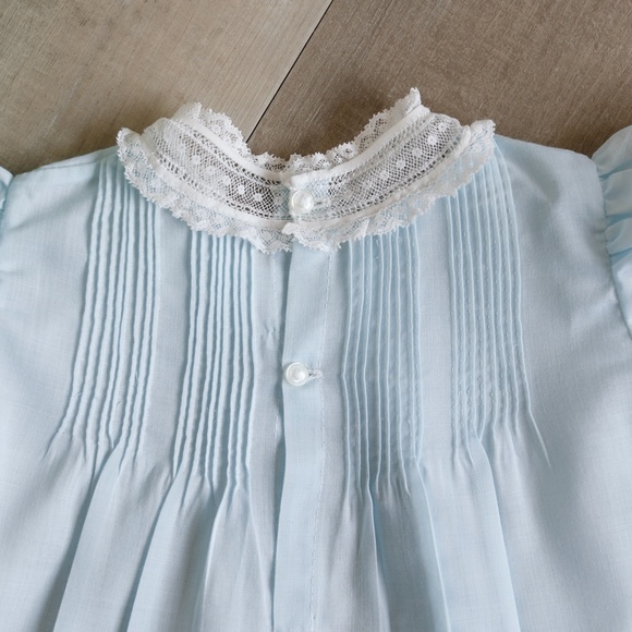 RARE Blue Heirloom Dress & Slip Newborn to 3 Month Feltman Brothers Vintage Lace - Picture 7 of 10
